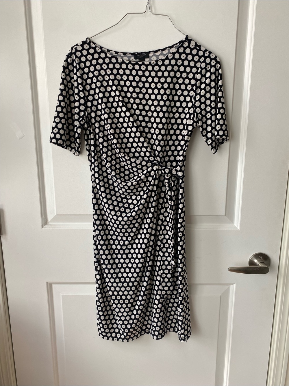 Ann Taylor Factory Black and White Knot-Waist Midi Dress
